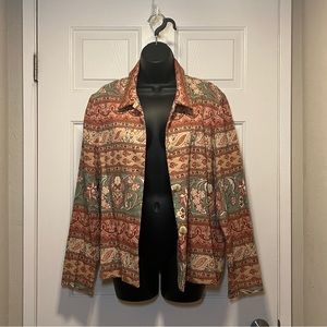 Ornamental Boho Boxy Jacket Layering Colorful Ethnic Decorative Paisley Floral L